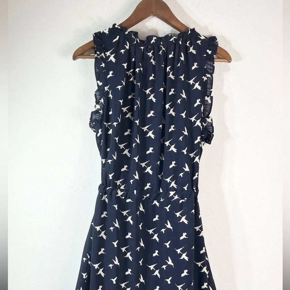 MISA Los Angeles Martina Midi Dress Navy Birds Sz L - Picture 7 of 9